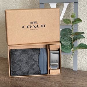FIRM PRICE‼️ COACH MEN Card Case Gift Set Boxed Color block Signature Canvas